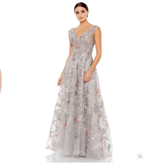 Mac Duggal 20263 Emery Embroidered Gown Dress Gray 6 - Picture 3 of 16